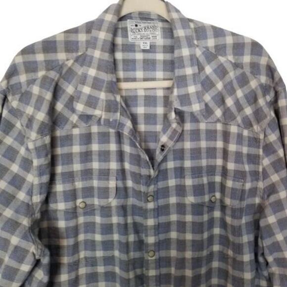 Lucky Brand Mens Checker Western Shirt Size XXL Pearl Snap Cowboy Country Rodeo - Picture 2 of 7